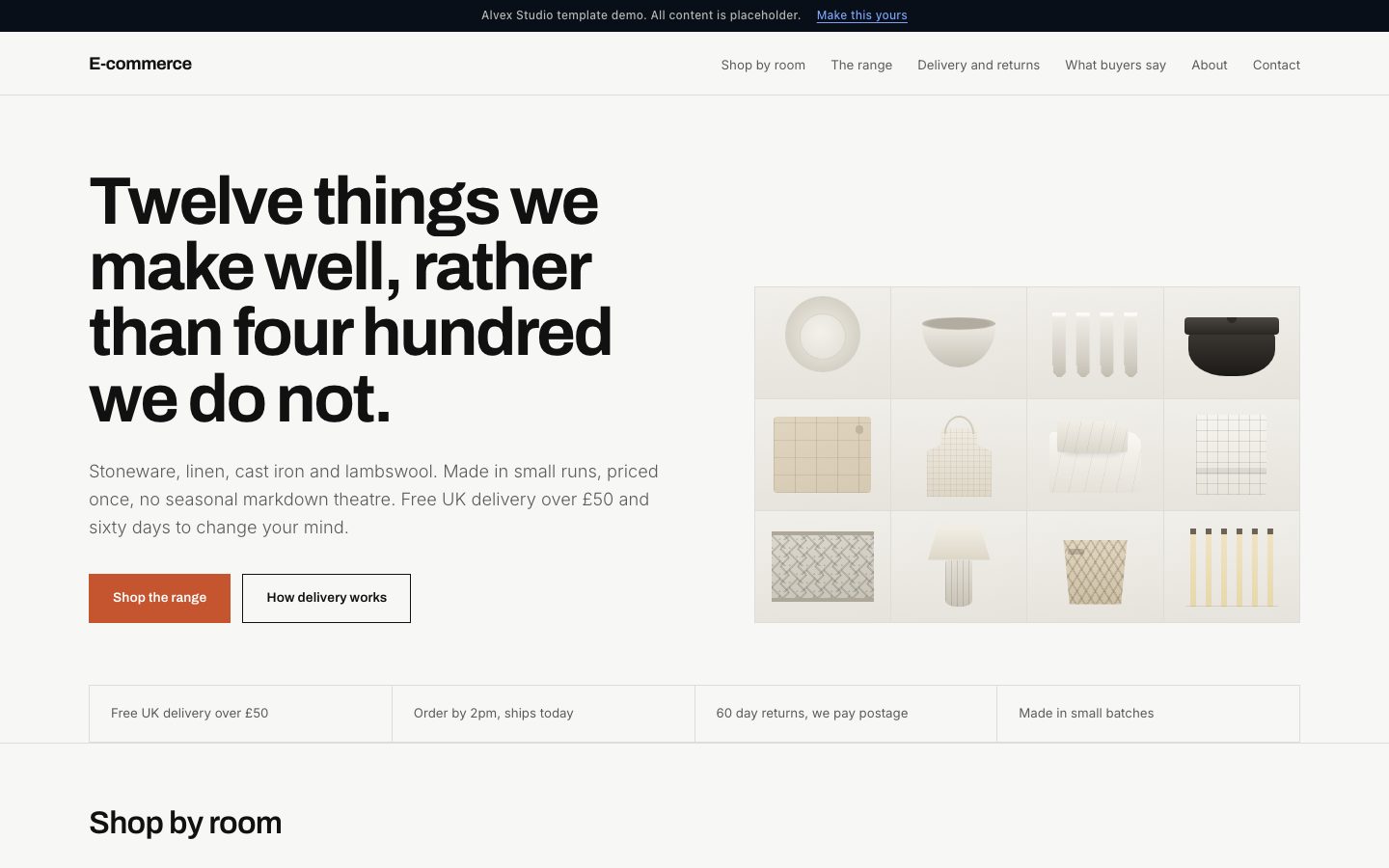 The E-commerce template, a website design for an online shop