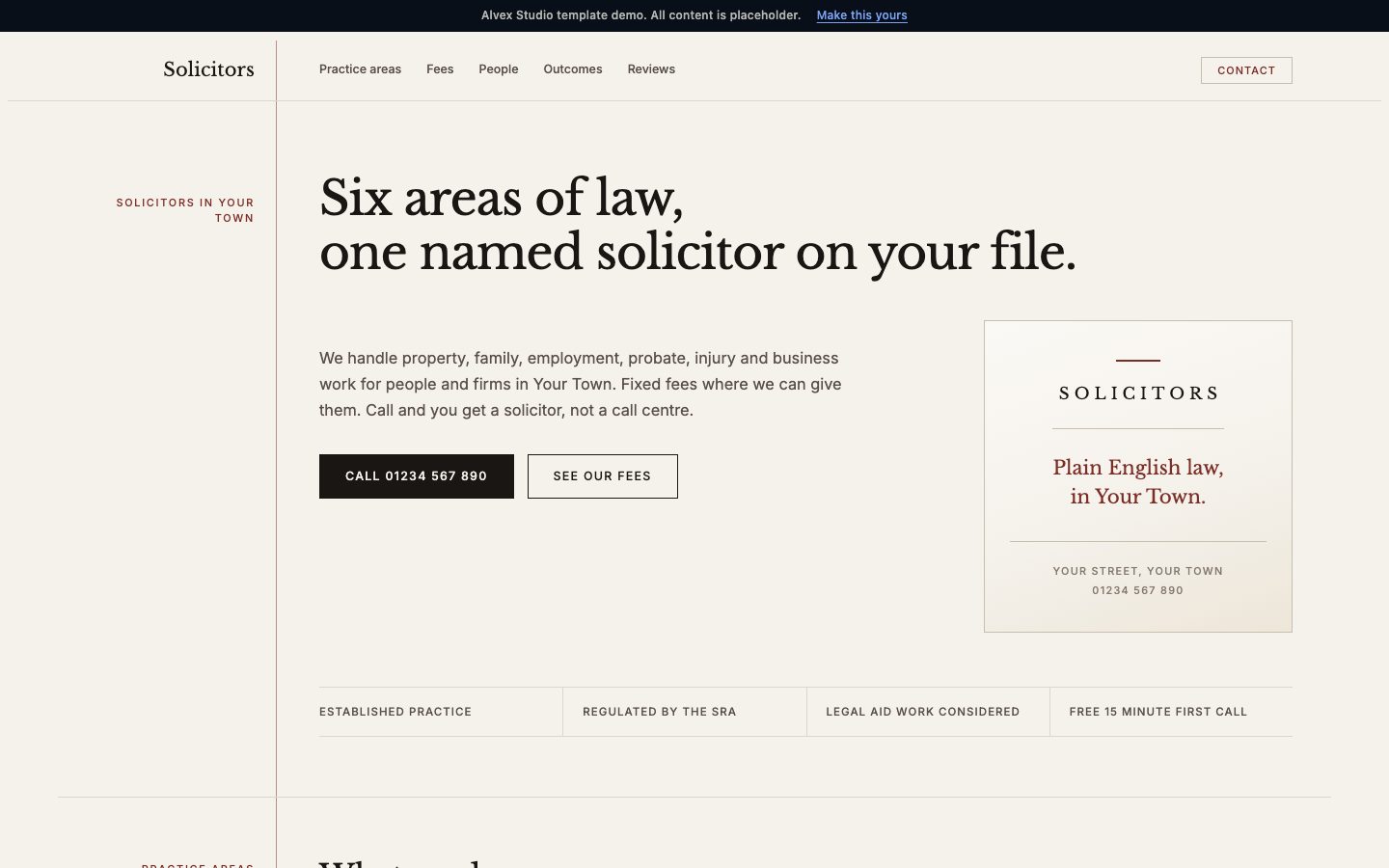 The Solicitors template, a website design for a solicitors' firm