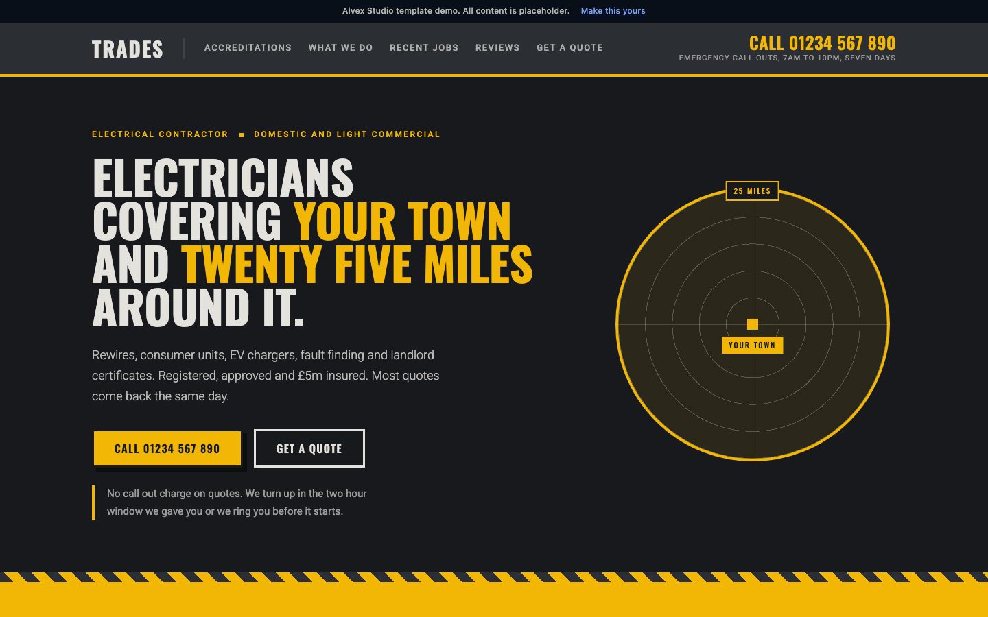 The Trades template, a website design for an electrical contractor